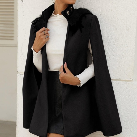 Boho Grey Feather Trim Cape Jacket Open Front - Picture 6 of 11